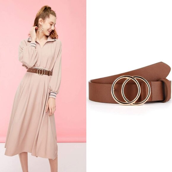 Women Belts Faux Leather Pack 2 O-Ring Buckle for Jeans Casual Formal - Picture 4 of 6